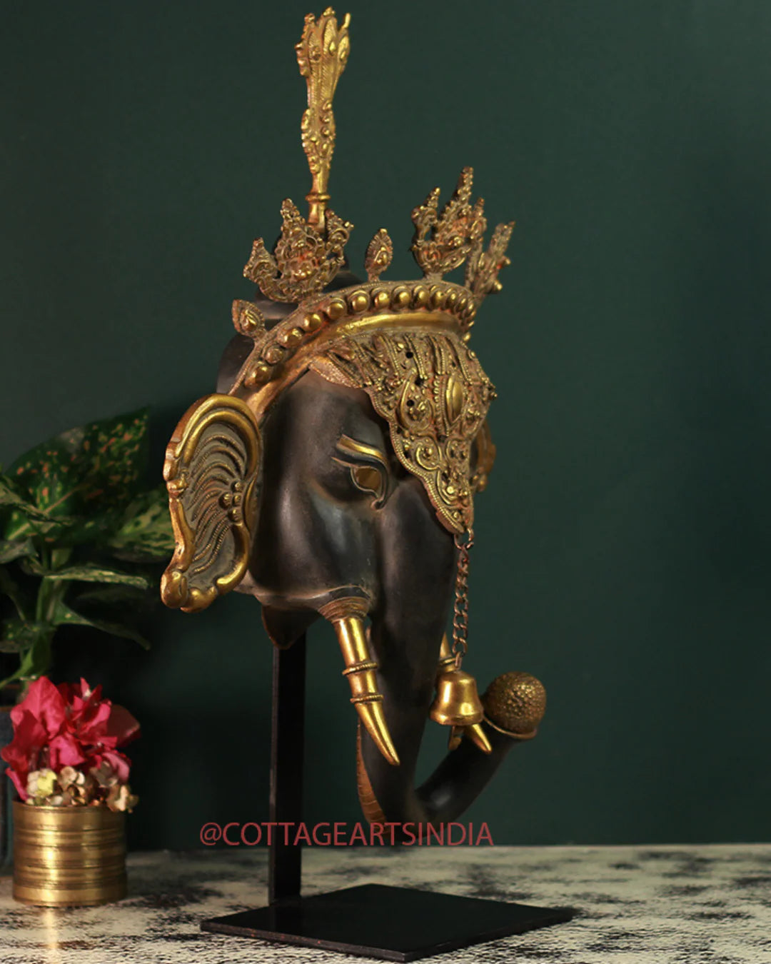 Brass Ganesh Mask Rustic Black