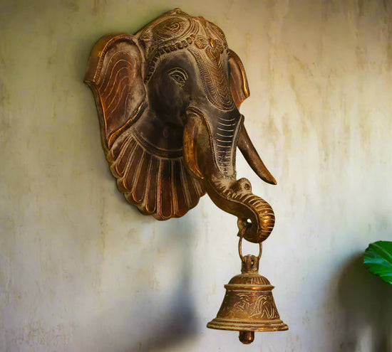 Brass Elephant Bell Wall Hanging Black n Gold