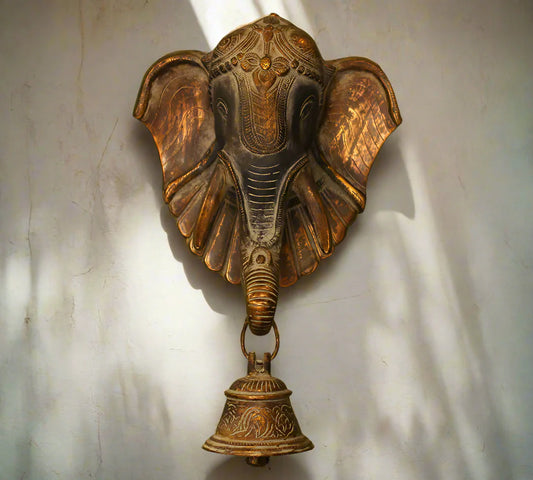 Brass Elephant Bell Wall Hanging Black n Gold