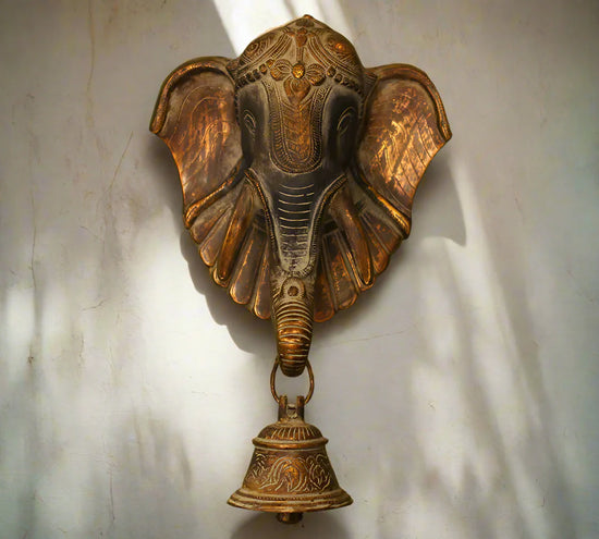 Brass Elephant Bell Wall Hanging Black n Gold