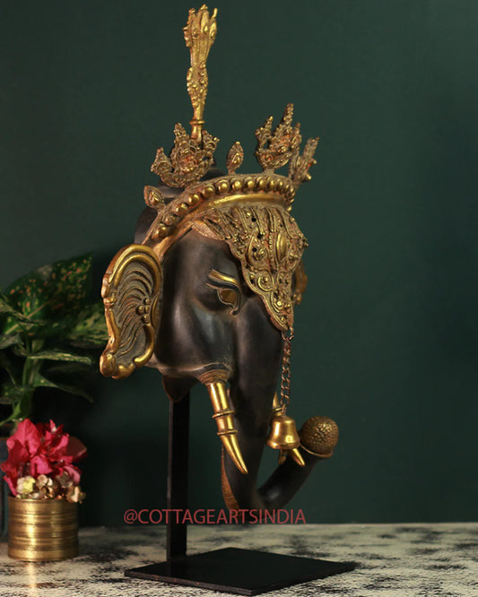 Brass Ganesh Mask Rustic Black